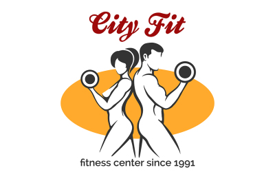 City Fitness Center or Gym Emblem.
