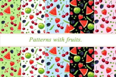Watercolor patterns with fruits.