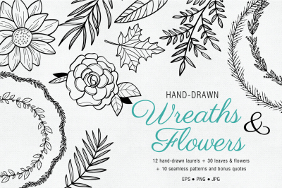 Hand Drawn Wreaths&amp; Flowers