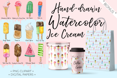 Hand-drawn Watercolor Ice Cream