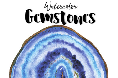  Agate watercolor gemstones clipart. 26 individual agate slices