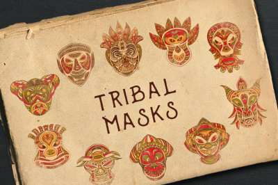 Vintage tribal masks set