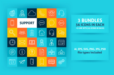 Online Support Line Art Icons