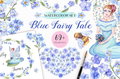 Blue Fairy Tale - Watercolor Design Kit