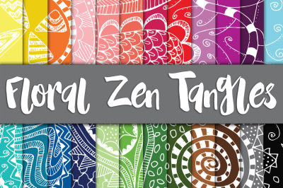 Floral Zen Tangles Digital Paper