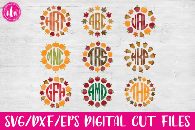 Autumn Monogram  Frames - SVG, DXF, EPS Cut Files