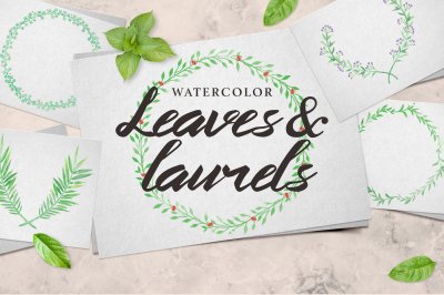 Watercolor Leaves&amp; Laurels