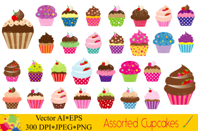 Cute Assorted Cupcakes Clipart - Vector
