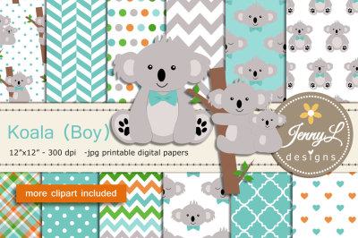 Koala Boy Digital Papers & Clipart SET