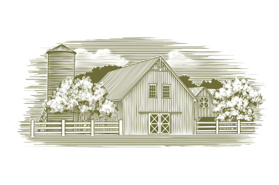 Woodcut Rustic Barn