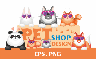Pet shop design. Cute animals. 