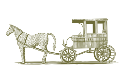 Woodcut Horse and Buggy