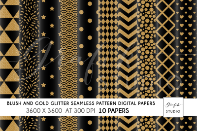 Black and Gold Glitter Pattern Papers,Digital Paper, Seamless Pattern Pack