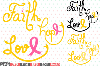 Faith Hope Love Gold Cancer Ribbons SVG Silhouette Cutting Files Cricut Studio3 cameo Awareness survivor Clipart Digital -519aS