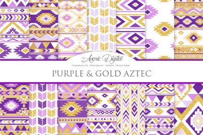 Purple and Gold Aztec Digital Paper