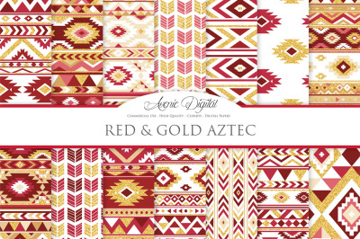 Red and Gold Aztec Digital Paper