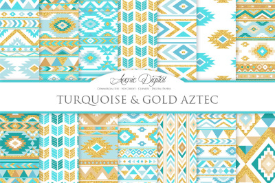 Turquoise and Gold Boho Seamless Pattern