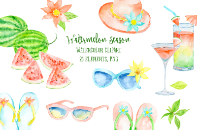 Watercolor clipart watermelon season