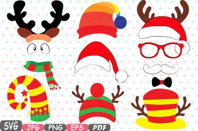 Christmas Props Party Photo Booth Silhouette Costume Cutting Files SVG horns Clipart Bunting Digital Santa Claus props reindeer Vinyl -8p