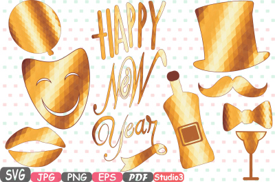 Props Happy New Year 2018 2019 SVG Silhouette Vinyl Studio 3 Party Photo Booth Costume Cutting Files SVG Clipart Bunting Digital Vinyl -9p