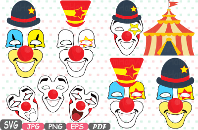 Props Circus Clown SVG Silhouette Cutting Files party photo booth prop gentleman ClipArt Tent magician Supplie HAT mask birthday -15p