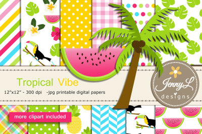 Tropical Summer Digital Papers & Clipart SET