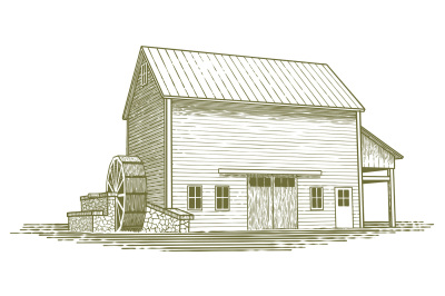 Woodcut Mill Illustration
