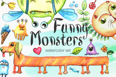 Watercolor Funny Monsters Collection