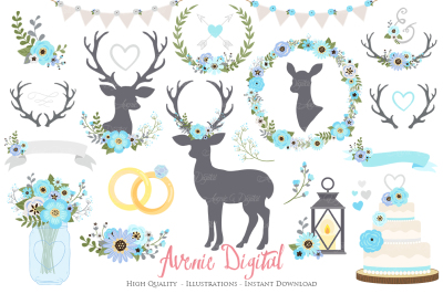 Blue and Gray Rustic Wedding Clipart