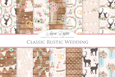 Pink and Mint Rustic Wedding Digital Paper