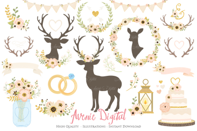 Ivory and Gold Rustic Wedding Clipart