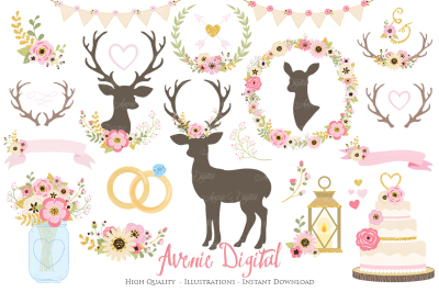 Pink and Gold Rustic Wedding Clipart