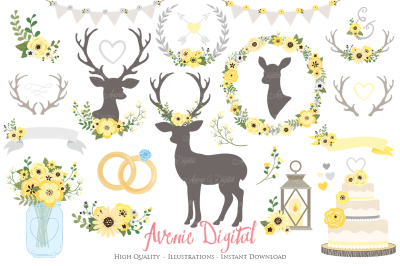 Yellow and Gray Rustic Wedding Clip Art