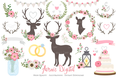 Pink and Grey Rustic Wedding Clipart