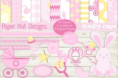 Baby Girl Clipart and Digital papers Set