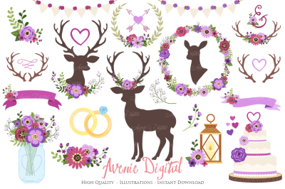 Purple Rustic Wedding Clipart
