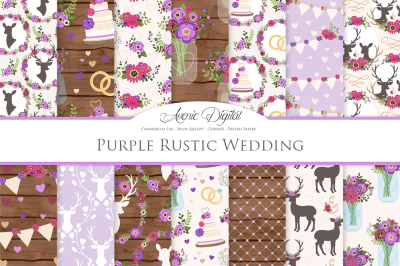Purple Rustic Wedding Digital Paper