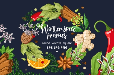 Winter spices and herbs templates