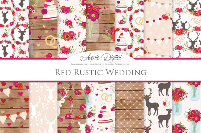 Red Rustic Wedding Digital Paper