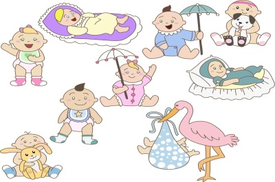 Cute born babies illustration Pack
