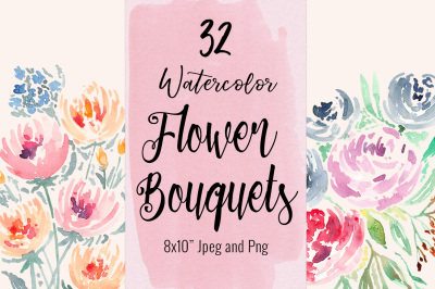 32 Watercolor Flower Bouquets