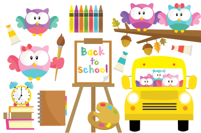 Owl Back To School Clipart Set