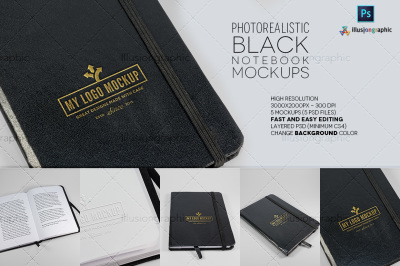 Photorealistic Black Notebook Mockup