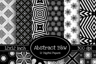 Abstract Black &amp; White 12x12 Digital Paper Pack One