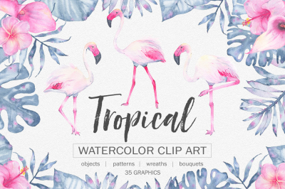 Tropical watercolor clip art