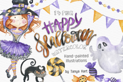 Halloween Party Watercolor Clipart