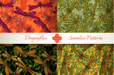 Dragonflies seamless patterns