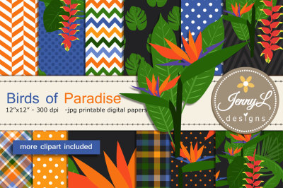 Bird of Paradise Floral Digital Papers & Clipart SET
