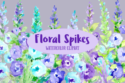 Watercolor Floral Spikes Purple