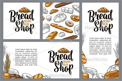 Set horizontal, vertical and square posters for bread organic shop with lettering.